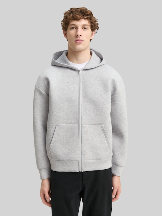 Relaxed fit hoodie sweat jacket from Scuba in grey by Tom Tailor
