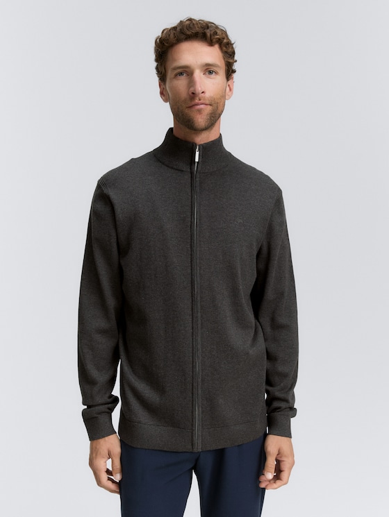 Strickjacke mit Stehkragen von Men, Black Grey Melange