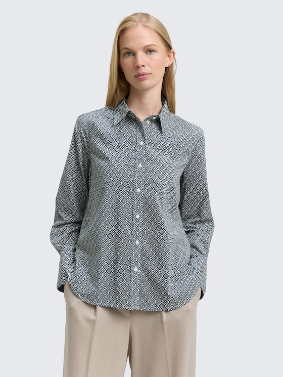 Hemdbluse mit Muster von Women, teal offwhite geometric design