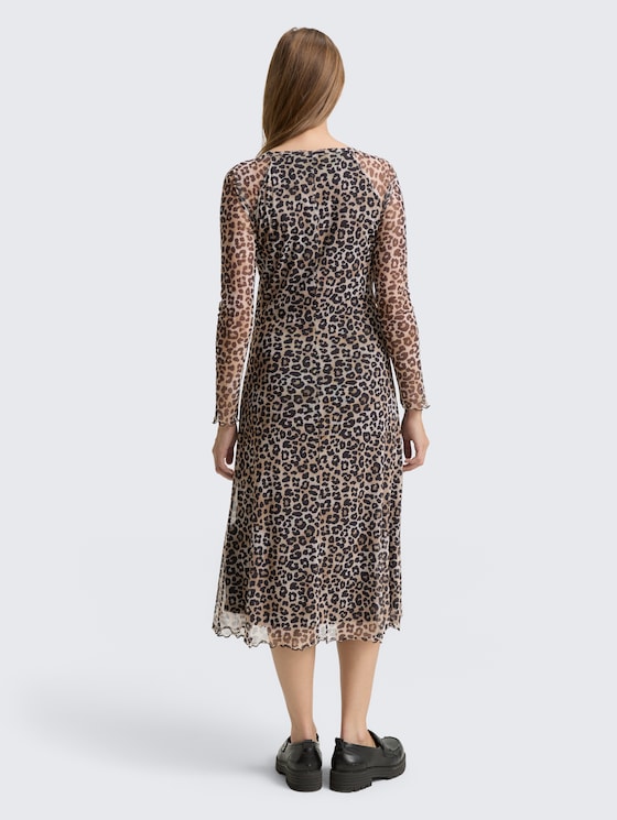 Midi-jurk van mesh met patroon door Denim Female, leo print