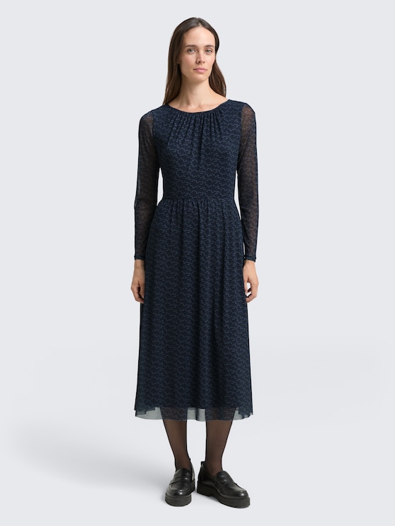 Midi-Meshkleid mit Muster von Women, small blue wave print