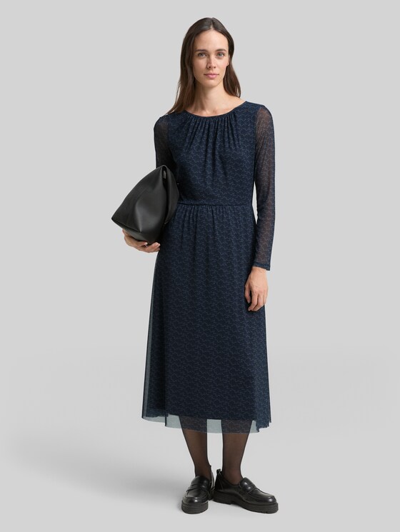 Midi-Meshkleid mit Muster in blau von Tom Tailor