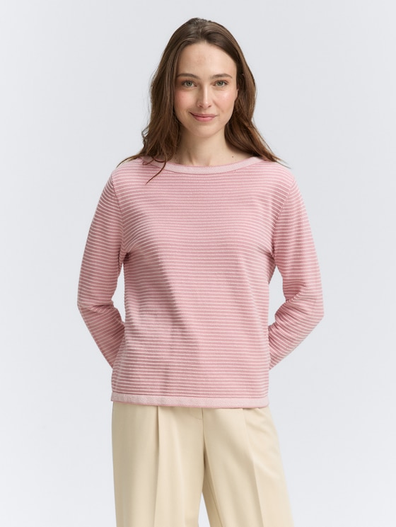 Pull-over en tricot avec encolure en U par Women, rose bubble knit stripe