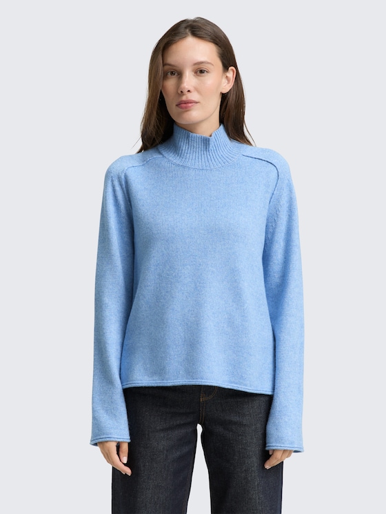 Loose Fit Strickpullover mit Stehkragen von Women, light fjord blue melange
