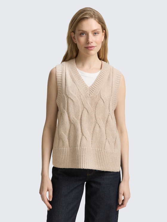 Pullunder mit Zopfmuster von Women, soft taupe melange