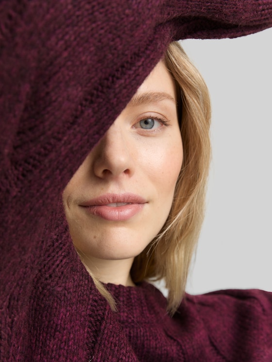 Loose fit knitted jumper with cable pattern in red by Tom Tailor