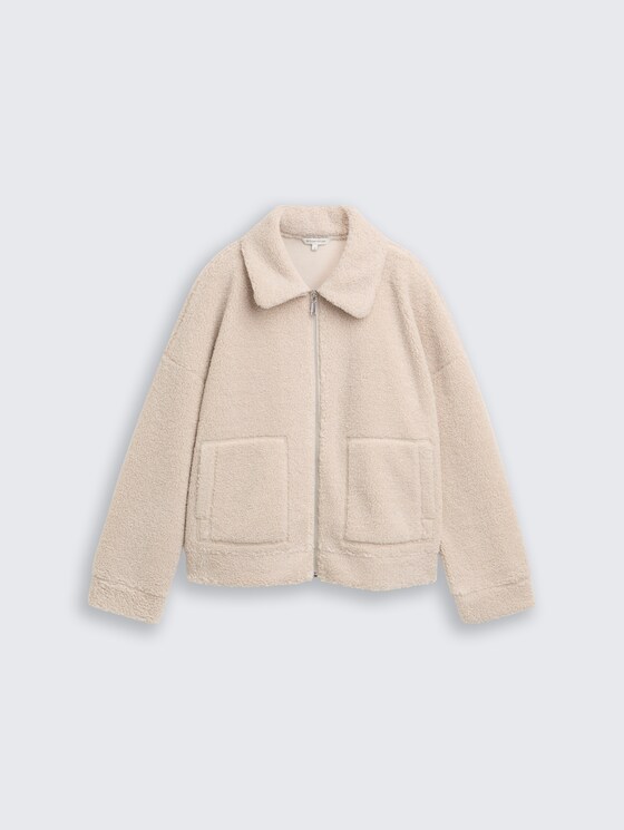 Sweat jacket made from teddy fleece by Women, taupe grey melange