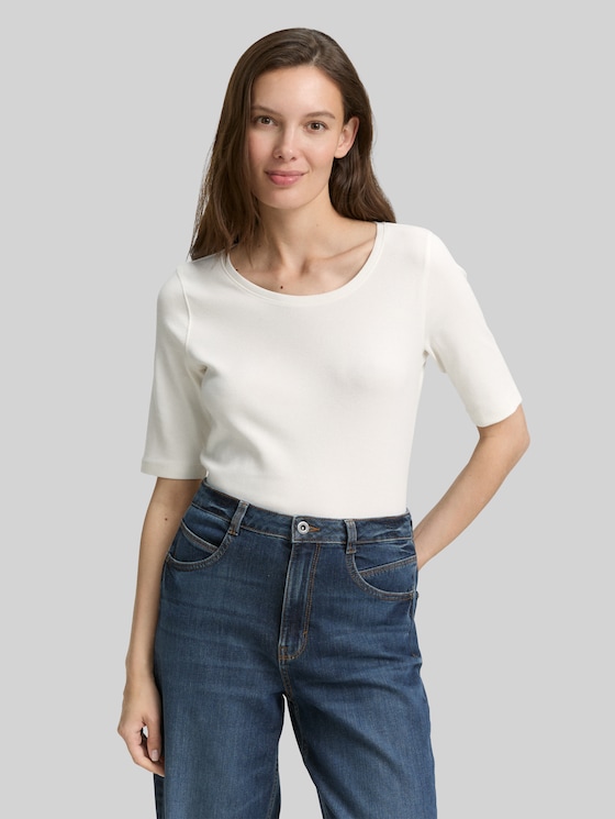TOM TAILOR T-Shirt Donna A Maniche Corte | Girocollo Con Stampa Foglie | Casual Sostenibile