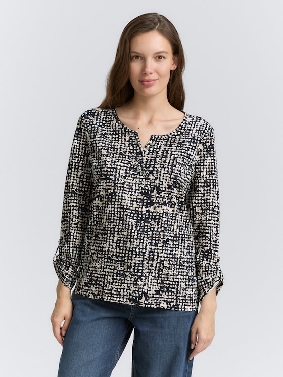 Chemisier Henley à motif par Women, navy abstract dot design