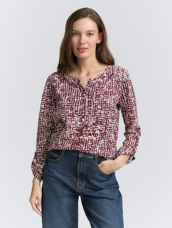 Henley Blusenshirt mit Muster von Women, dark red abstract dot design