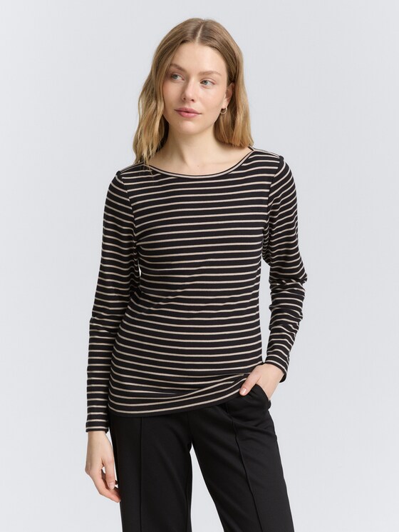 Langarmshirt mit Streifenmuster von Women, black taupe tee stripe
