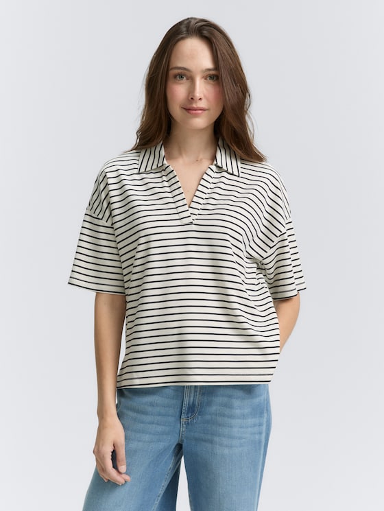 Boxy Fit T-Shirt mit Polokragen von Women, offwhite navy tee stripe