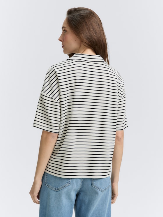 Boxy Fit T-Shirt mit Polokragen von Women, offwhite navy tee stripe