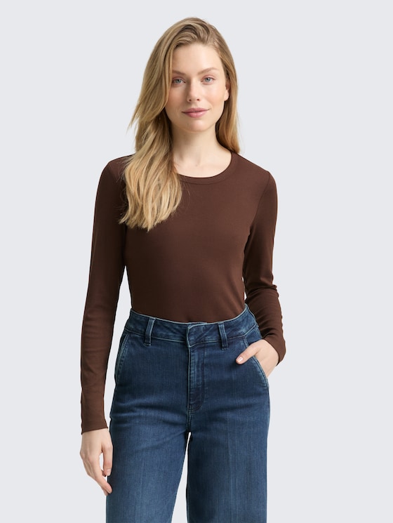Basic Slim Fit Langarmshirt von Women, dark pecan brown