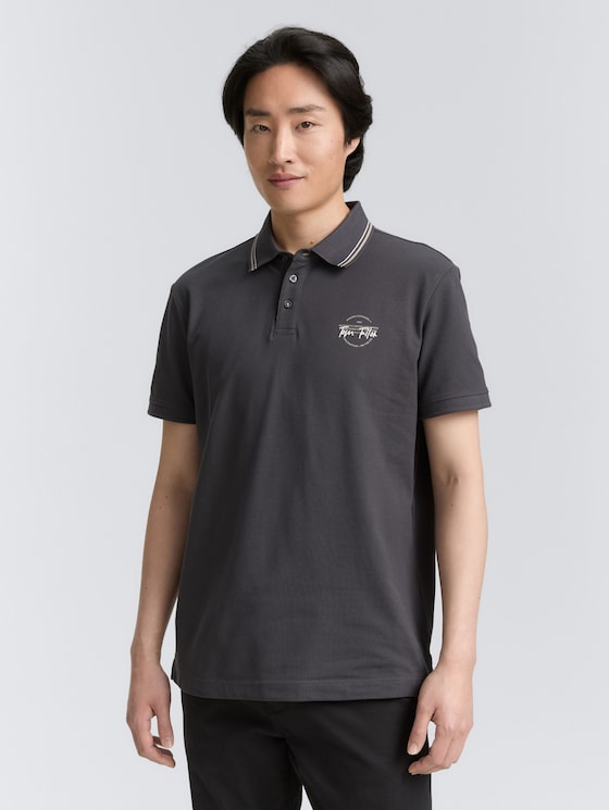 Piqué Poloshirt mit print von Men, Tarmac Grey