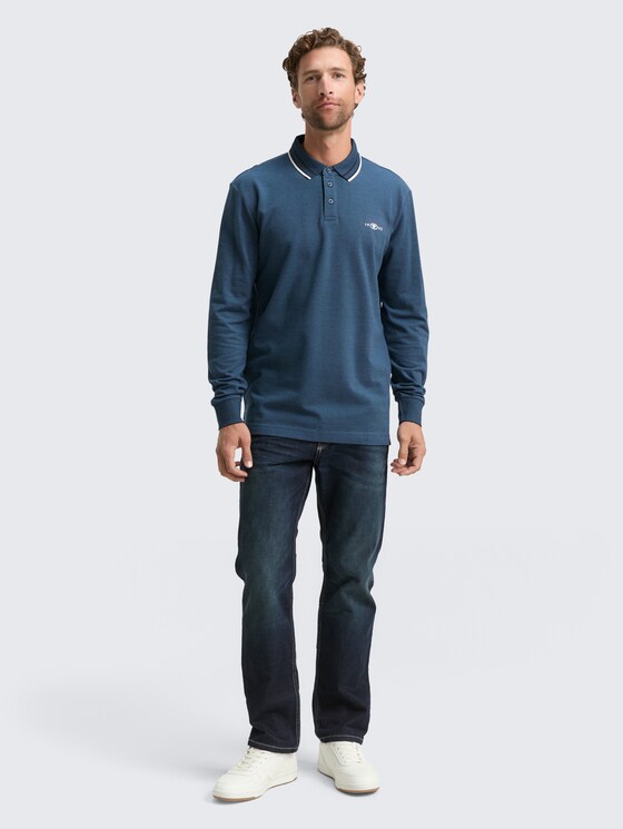 Langarm Piqué Poloshirt mit Logo-Print von Men, navy denim blue two tone