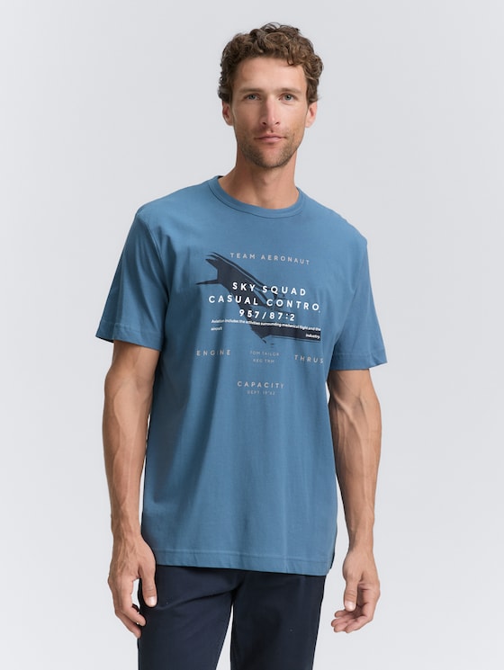 T-shirt with print by Men, real teal blue