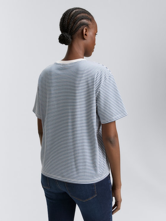 Boxy Fit T-Shirt von Denim Female, small dusty blue white stripe