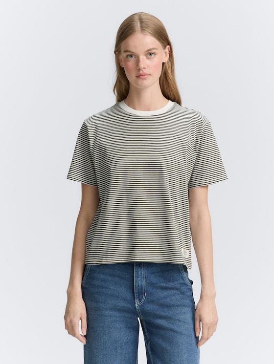 Boxy fit T-shirt by Denim Female, small olive white stripe