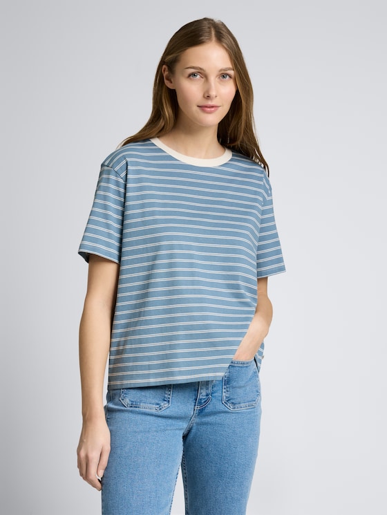 Boxy Fit T-Shirt von Denim Female, mid blue irregular stripe