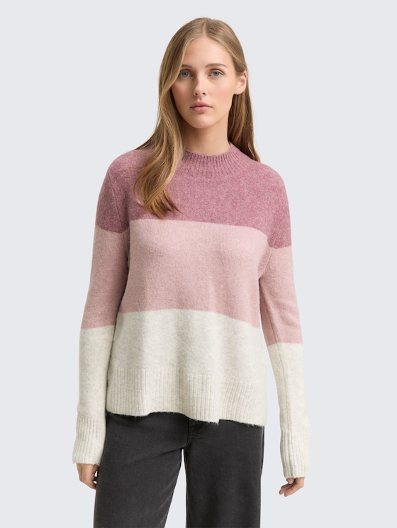 Strickpullover mit Colour Blocking von Denim Female, rose beige colorblock