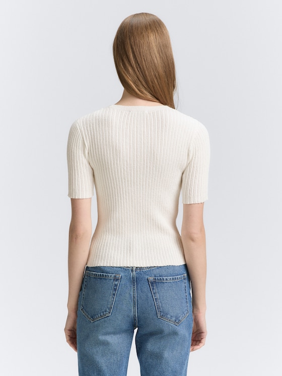 Gebreide trui met ribbelstructuur door Denim Female, off white