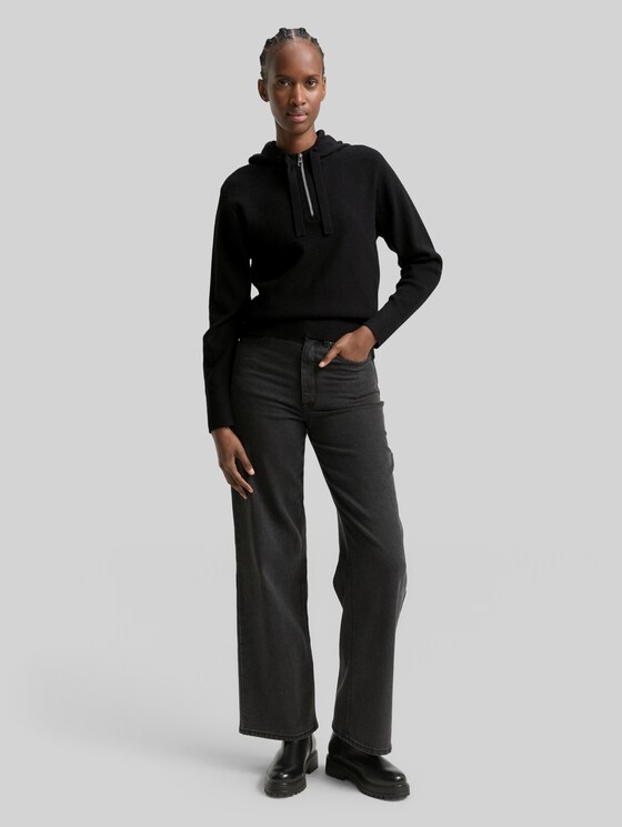 Hoodie knitted jumper with zip in black by Tom Tailor