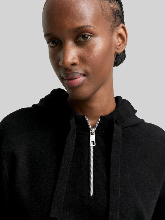 Hoodie knitted jumper with zip in black by Tom Tailor
