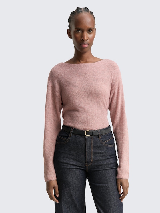 Strickpullover mit U-Boot-Ausschnitt von Denim Female, Antique Rose Melange