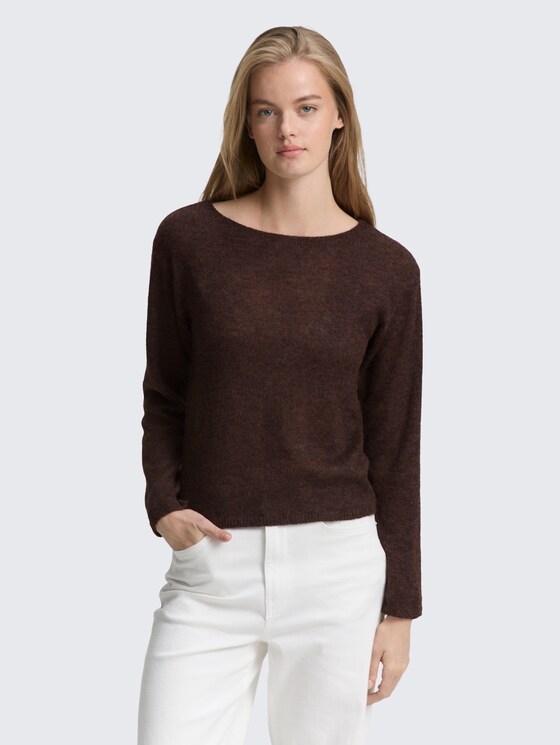 Strickpullover mit U-Boot-Ausschnitt von Denim Female, soft chocolate brown melange