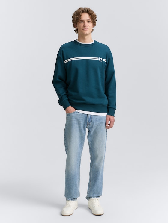 Crewneck sweatshirt with print by Denim Male, deep pond green
