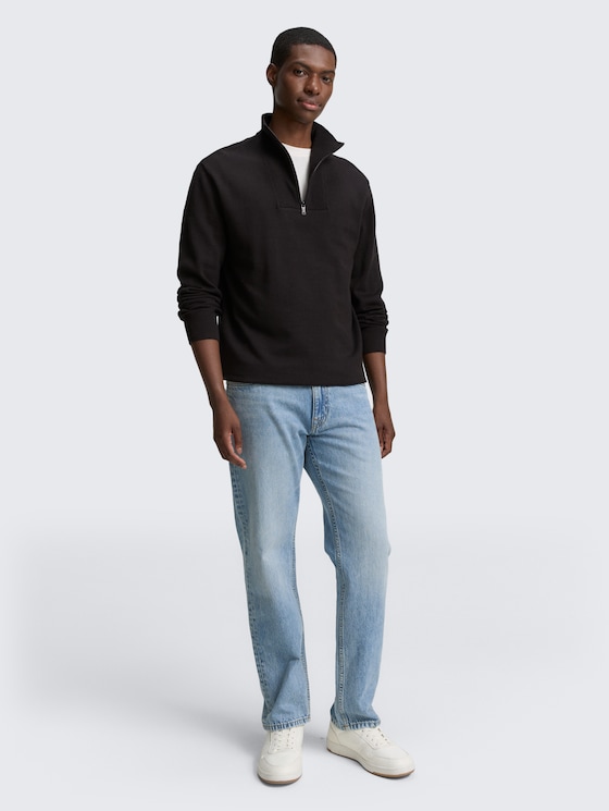 Cotton troyer knit jumper by Denim Male, Night Watch Black