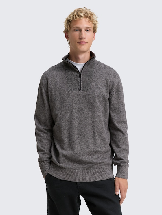 Troyer Strickpullover aus Baumwolle von Denim Male, Black Grey Mouline