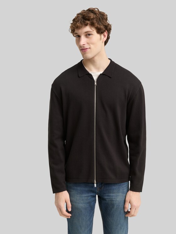 Relaxed fit cardigan with zip in black by Tom Tailor