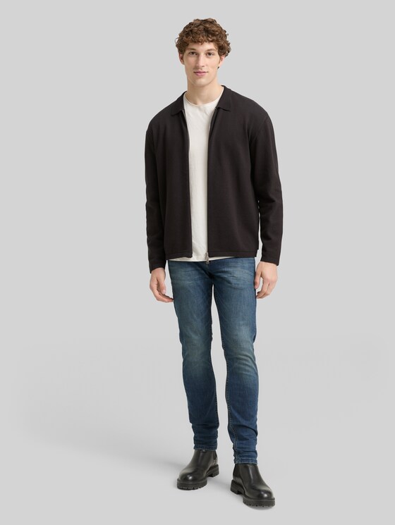 Relaxed fit cardigan with zip in black by Tom Tailor
