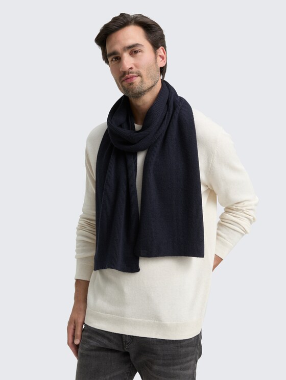 Gebreide sjaal met wol door Men, Knitted Navy Melange