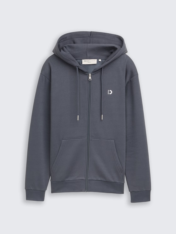 Hoodie sweatshirt jacket with logo print by Denim Male, urban medium grey