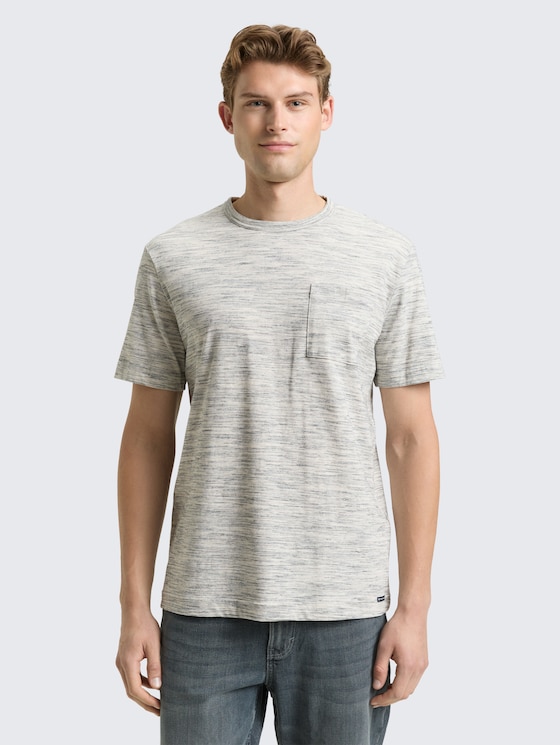 T-shirt in melange look with breast pocket by Men, gardenia white multi inject