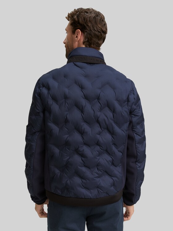 Hybrid quilted jacket with stowable hood in blue by Tom Tailor
