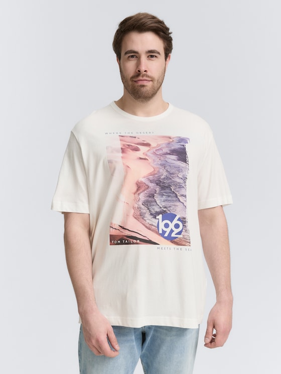 Plus Size - T-Shirt mit Foto-Print von Men Plus Size, off white