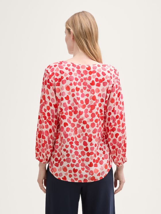 Bluse mit V-Ausschnitt von Women, rose red heart print