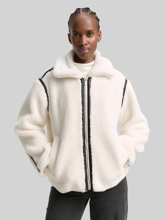 Loose fit teddy jacket in white by Tom Tailor