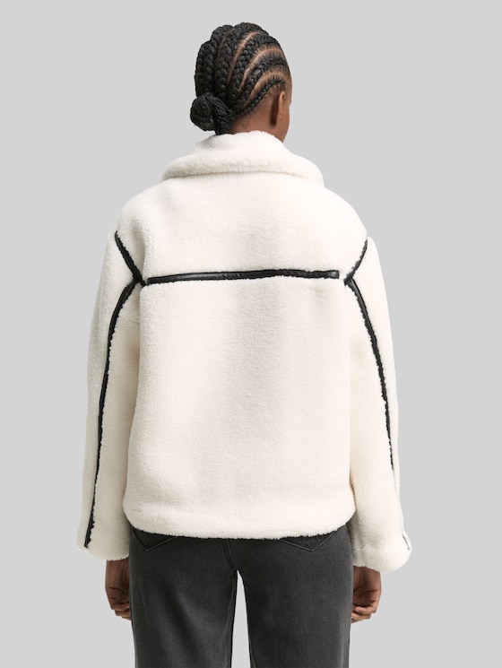 Loose fit teddy jacket in white by Tom Tailor