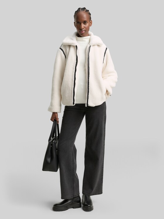 Loose fit teddy jacket in white by Tom Tailor