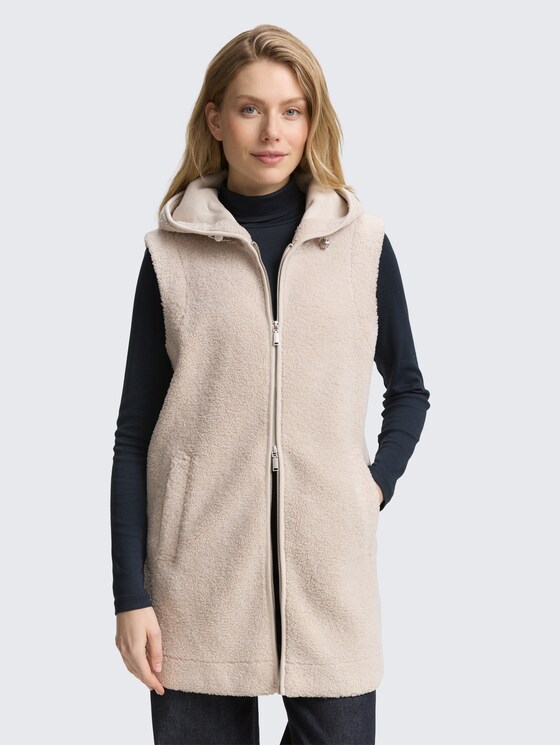 Teddyvest met capuchon door Women, soft taupe grey melange