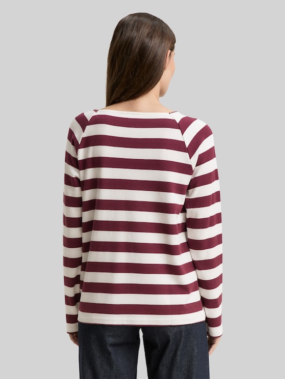 RED　ストライプ Long-sleeved shirt with striped pattern in red by Tom Tailor
