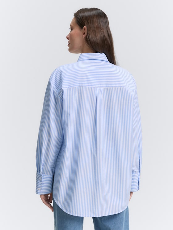 Losvallende popeline overhemdblouse door Women, dreamy blue white small stripe