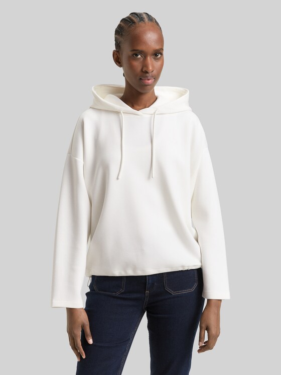 J America Ladies' Melange Scuba Neck Sweatshirt - Quarter Zip Pullover, Contrast Sleeve Stripes, Pouch Pockets, White/Red, 2XL