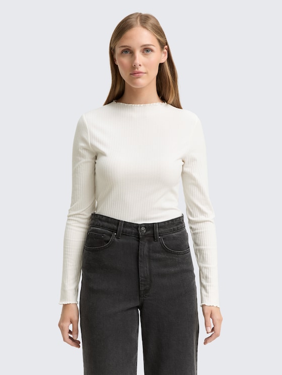 Ripp Langarmshirt mit Stehkragen von Denim Female, off white