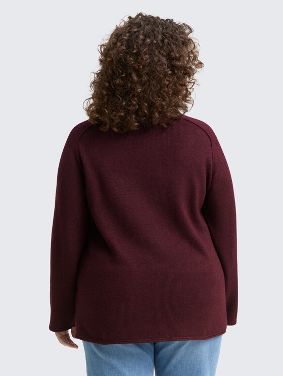 Plus Size - Loose Fit Strickpullover mit Stehkragen von Women Plus Size, Dark Red Mélange